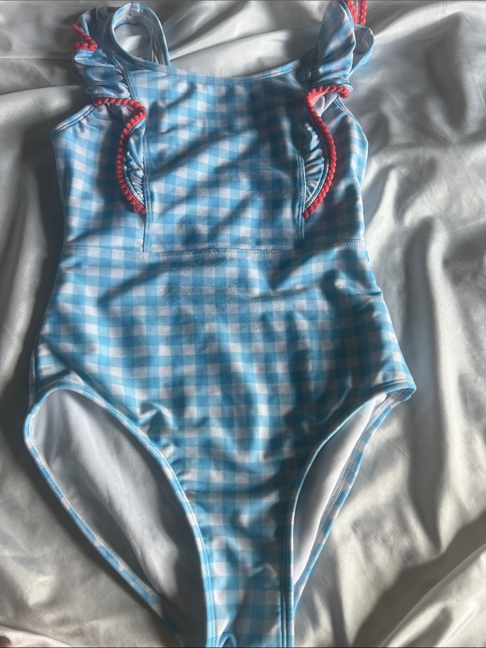 Cat & Jack Blue Gingham Swimsuit with Pink Trim